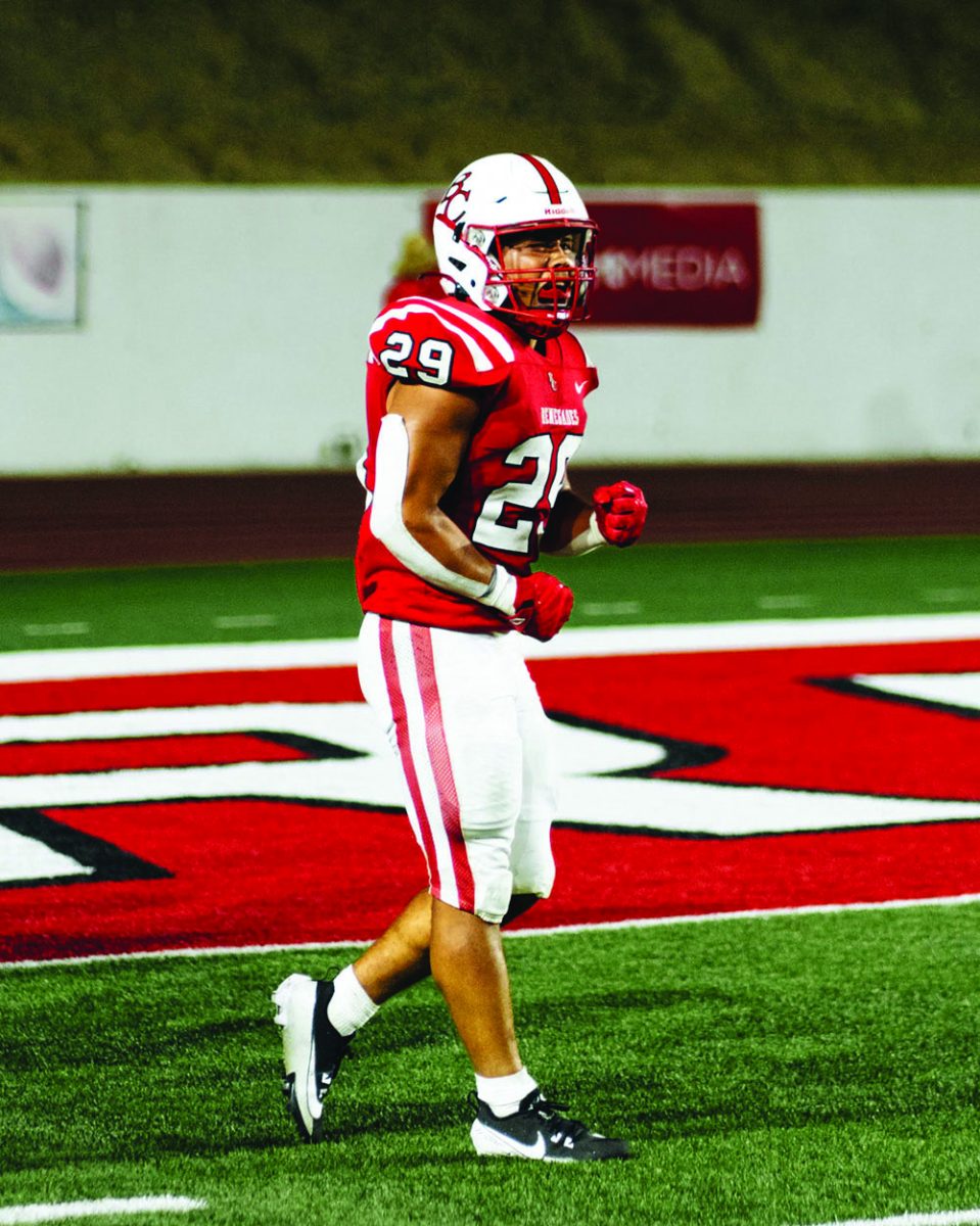 BC Running-Back Jalen Hankins (29) celebrates after having a 18 yard run ending near the endzone in the 4th quarter.