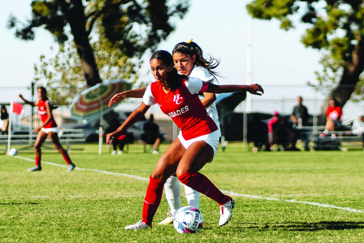 BC midfielder Melanie Mendizabal (10)  defends the ball away from Santiago Canyon in their 3-1 win on Sept. 17.